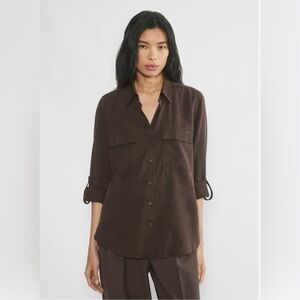 Women's Brown Long Sleeve Button-Up Lyocell Shirt